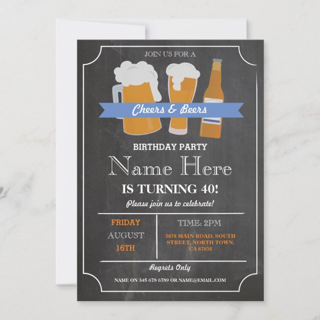 Invitation Cheers & Bières BBQ Anniversaire Fête N'IMPORTE QU (Devant)