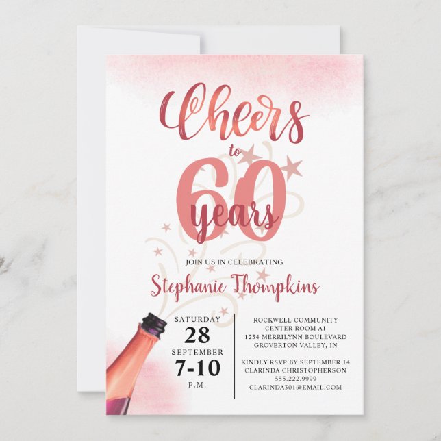 Invitation CHEERS D'Anniversaire À # ANNÉES Rose Gold Script (Devant)