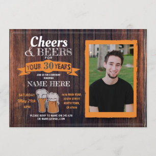 Invitation Cheers et bières Photo d'anniversaire Rustic Mens 