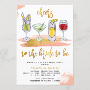 Invitation Cheers Gold Script Boissons Fête des mariées Blush