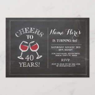 Invitation Cheers Red Wine Anniversaire Boire Chalk Invitatio