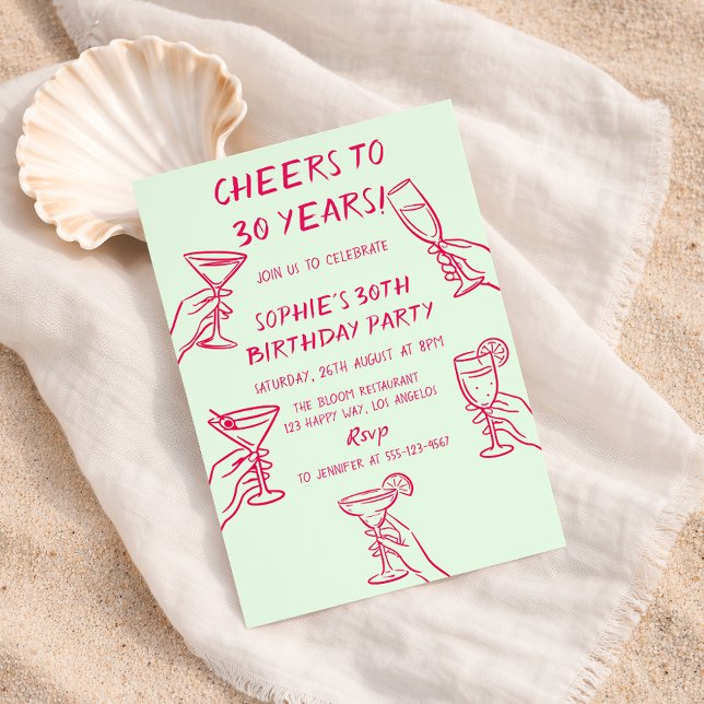 Invitation Cheers to 30 Years Green Cocktail 30th Birthday (Créateur téléchargé)