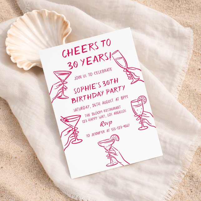 Invitation Cheers to 30 Years White Cocktail 30th Birthday (Créateur téléchargé)