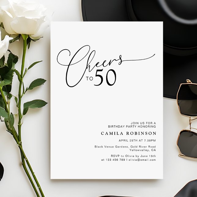 Invitation Cheers to 50 Modern Script 50th Birthday Party (Créateur téléchargé)