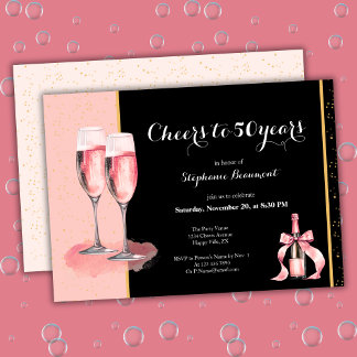 Invitation Cheers to 50 Years Black Champagne Birthday