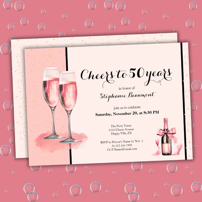Invitation Cheers to 50 Years Pink Champagne Birthday (Créateur téléchargé)