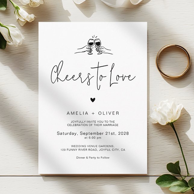 Invitation Cheers to Love Minimalist Script Retro Wedding (Créateur téléchargé)