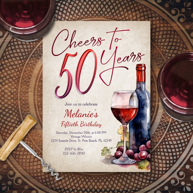 Invitation Cheers Wine 50e anniversaire (Créateur téléchargé)