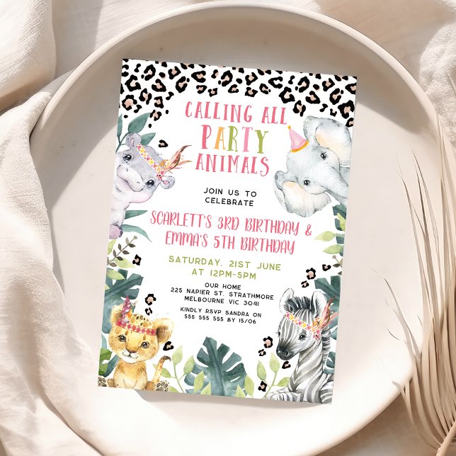 Invitation Cheetah Appelle Tous Les Animaux De Partie Anniver (Joint Safari Birthday Invitation Girls, Calling All Party Animals Safari Invite, Tribal Headpiece)