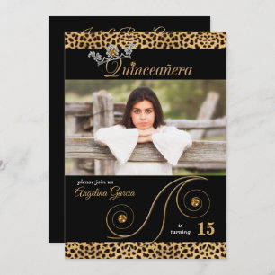 Invitation Cheetah d'or et noir Imprimer Quinceanera Party