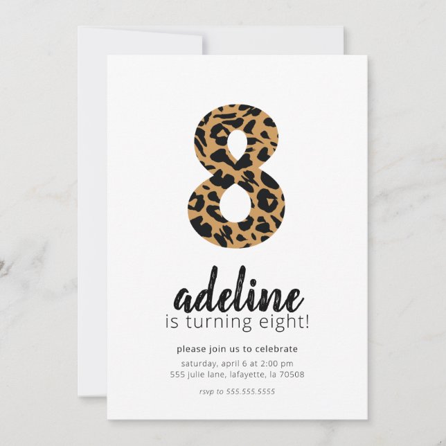 Invitation Cheetah / Empreinte de léopard 8e anniversaire Inv (Devant)