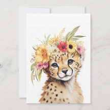 Cheetah Flower Crown Art Aquarelle Safari Floral