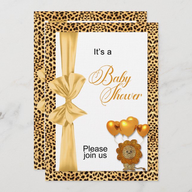 Invitation Cheetah Imprimer Baby shower neutre pour les femme (Devant / Derrière)
