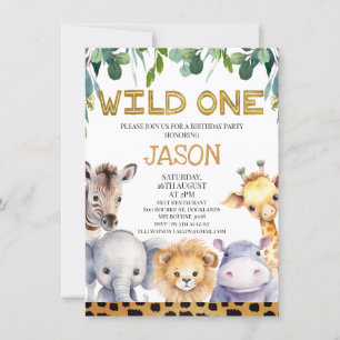 Invitation Cheetah Imprimer Foliage Wild One Safari 1er anniv