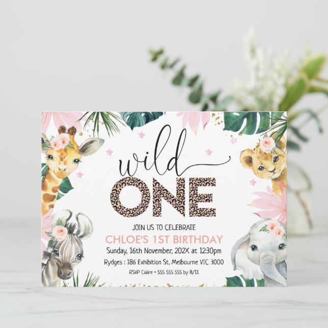 Invitation Cheetah Imprimer Wild One Safari Animaux Anniversa (Debout devant)