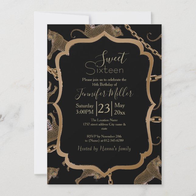 Invitation Cheetah léopard doré               (Devant)