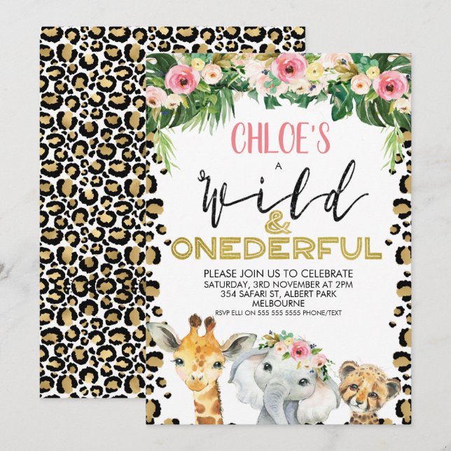 Invitation Cheetah Print Floral Onederday (Devant / Derrière)