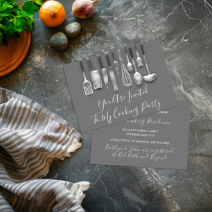 Invitation Chef cuisine Cuisine Blanc Gris Argent