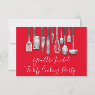 Invitation Chef cuisine Cuisine blanc gris rouge
