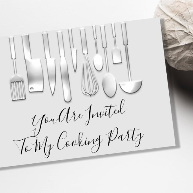 Invitation Chef Cuisine Cuisine de fête Restaurant Blanc Arge (Créateur téléchargé)