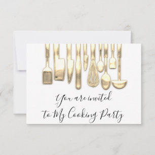 Invitation Chef de fête de cuisine dorée blanche dorée 