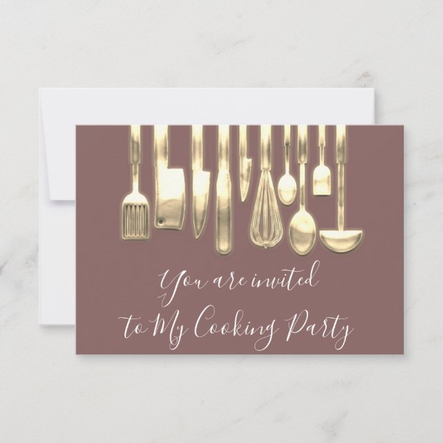 Invitation Chef de fête de cuisine dorée rose dorée (Devant)