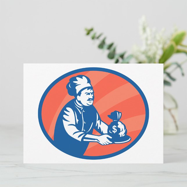 Invitation Chef Holding Money Bag Restaurant Finance (Créateur téléchargé)