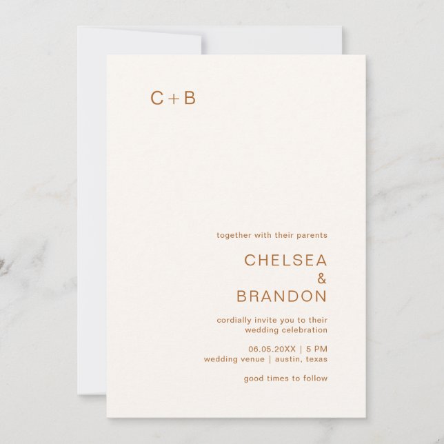Invitation Chelsea Earthy Neutrals Mariage moderne (Devant)