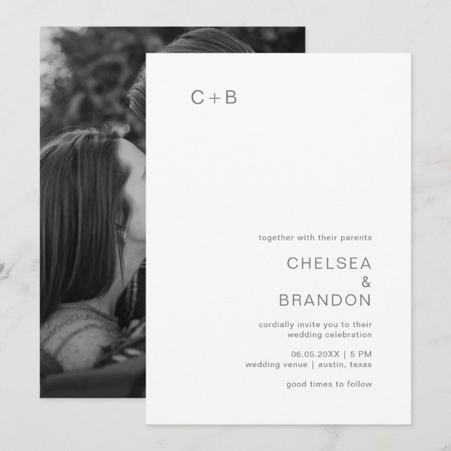 Invitation Chelsea Grey Mariage moderne (Devant / Derrière)