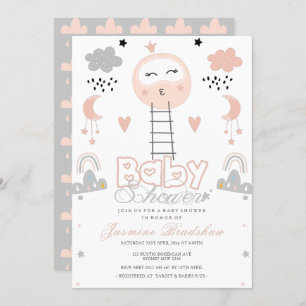 Invitation Chemin baby shower vers la lune rose