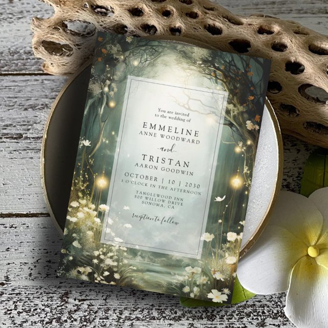 Invitation Chemin De Forêt Enchantée De Fleurs Mariage Vert (Créateur téléchargé)