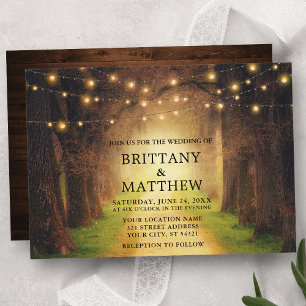 Invitation Chemin de forêt rustique mariage Lumières à cordes