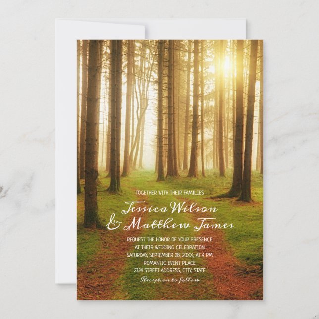 Invitation Chemin de l'arbre forestier Rustique Mariage campa (Devant)