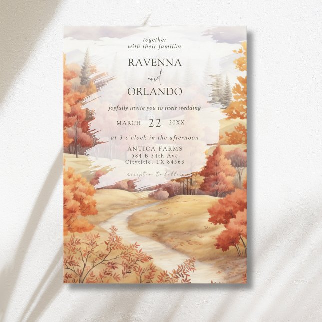 Invitation Chemin Élégant de Forêt d'Automne Feuilles Mariage (Créateur téléchargé)
