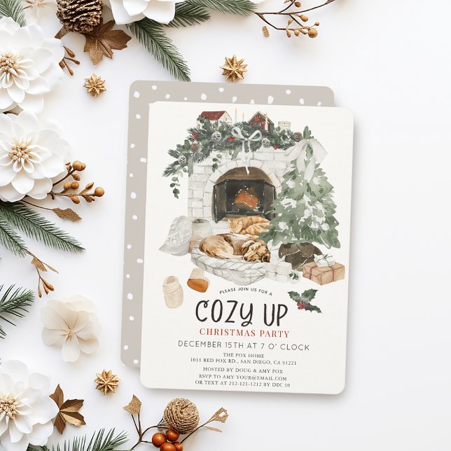 Invitation Cheminée Cosy Fête de Noël Chien Chat (Créateur téléchargé)