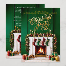 Cheminée de fête de Noël vert rouge or