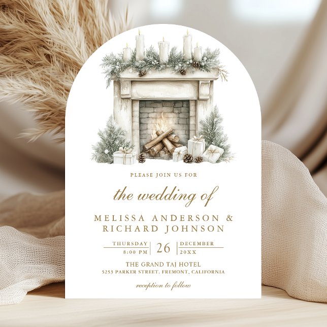 Invitation Cheminée de Noël Arc de Code QR de Photo de Mariag (Créateur téléchargé)