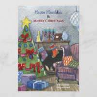 Cheminée de Noël avec Menorah Holiday Card