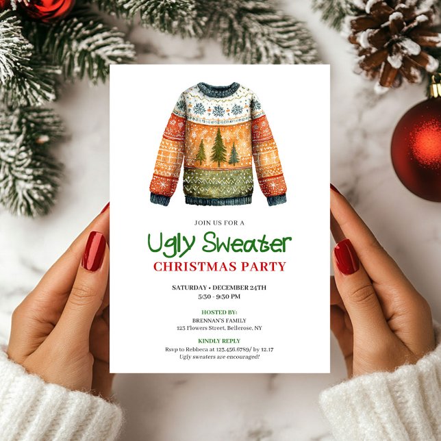 Invitation Chemise de fête laide drôle et fantaisiste (Whimsical Funny Ugly Sweater Holiday Design)