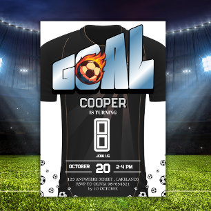 Invitation Chemise de football noir et blanc pour fête d'anni