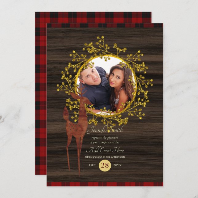 Invitation Chemise écossaise rustique de bison Cerf PHOTO TOU (Devant / Derrière)