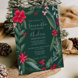 Invitation Chemise fleurie rouge motif mariage d'hiver