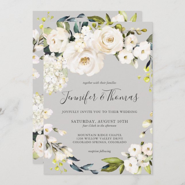 Invitation Chemise florale d'aquarelle blanche sur Mariage Ta (Devant / Derrière)