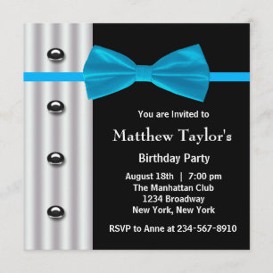 Invitation Chemise noire bleue noeud papillon smoking hommes