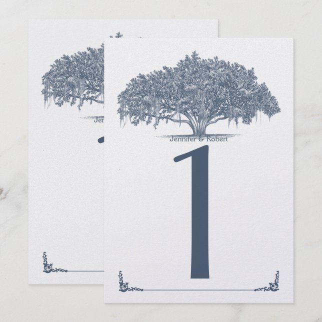 Invitation Chêne Mossy en Mariage bleu Numéro de tableau (Devant / Derrière)