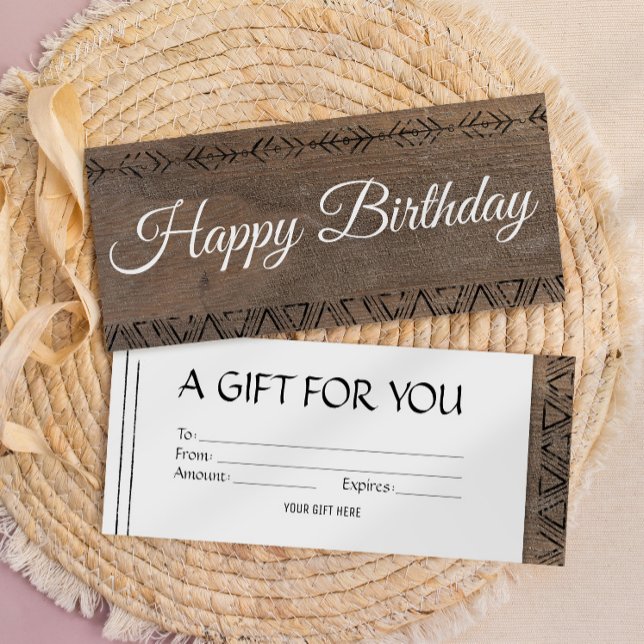 Invitation Chèque-cadeau Boho rustique en bois (Créateur téléchargé)