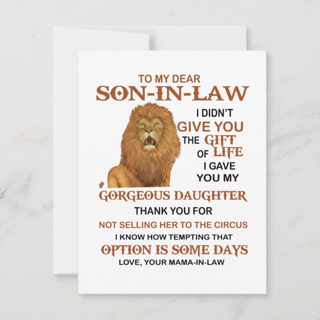 Invitation Cher Gendre Je Vous Ai Donné Ma Fille Magnifique (Devant)