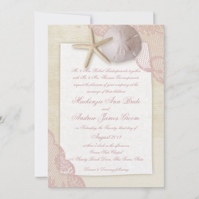 Invitation Cher Mariage rose de plage (Devant)