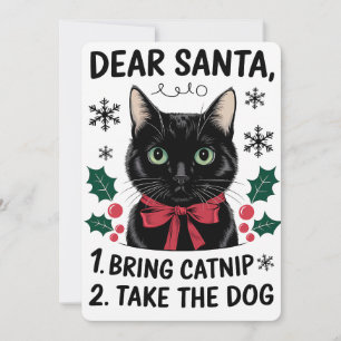 Invitation Cher Père Noël apporte de l'herbe à chat emmène le