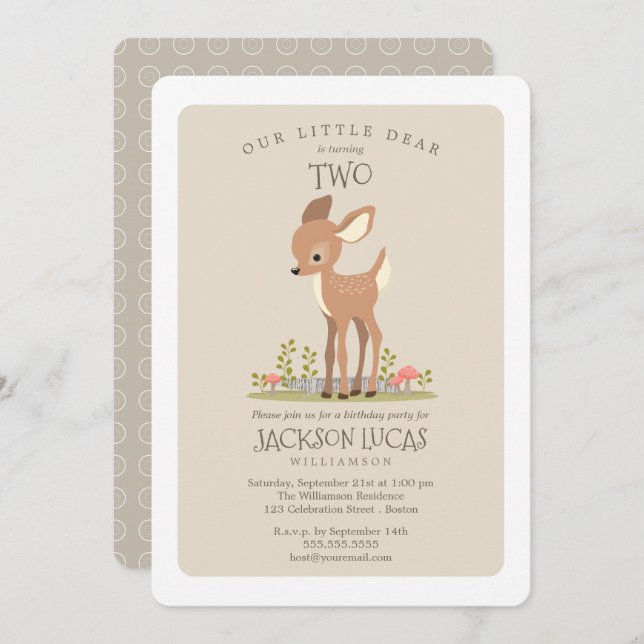 Invitation Cher petit cerf fête d'anniversaire de l'enfant (Devant / Derrière)